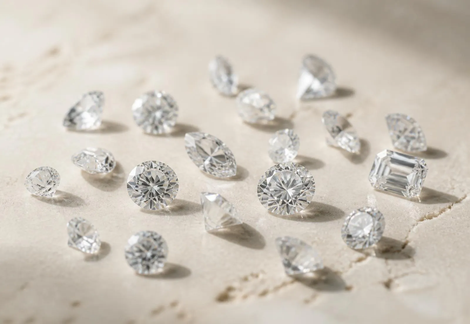 Loose diamonds shown in natural studio light